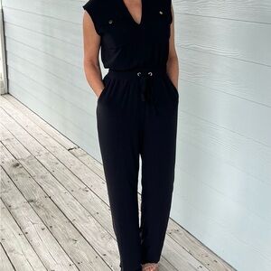 White House Black Market Black Sleeveless V-Neck Jumpsuit